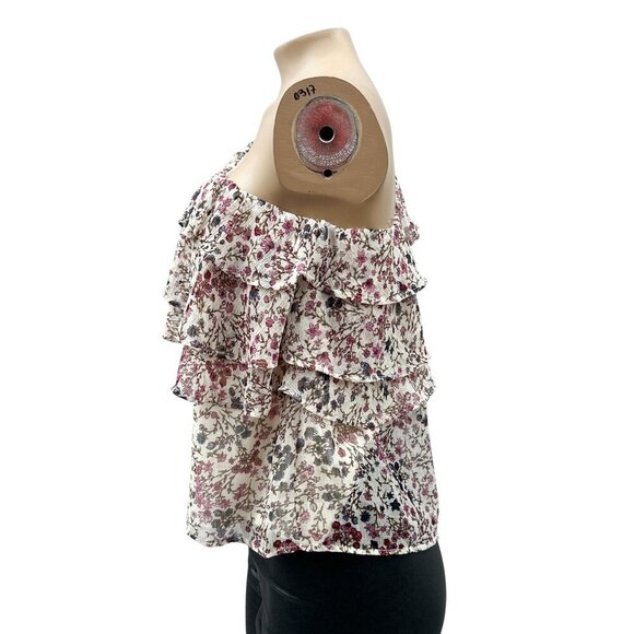 American Eagle Outfitters One Shoulder Floral Ruffle Blouse Elegant Top‎ Women S - Picture 4 of 10